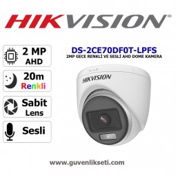 Hikvision DS-2CE70DF0T-LPFS 2mp Gece Renkli ve Sesli AHD Dome Kamera